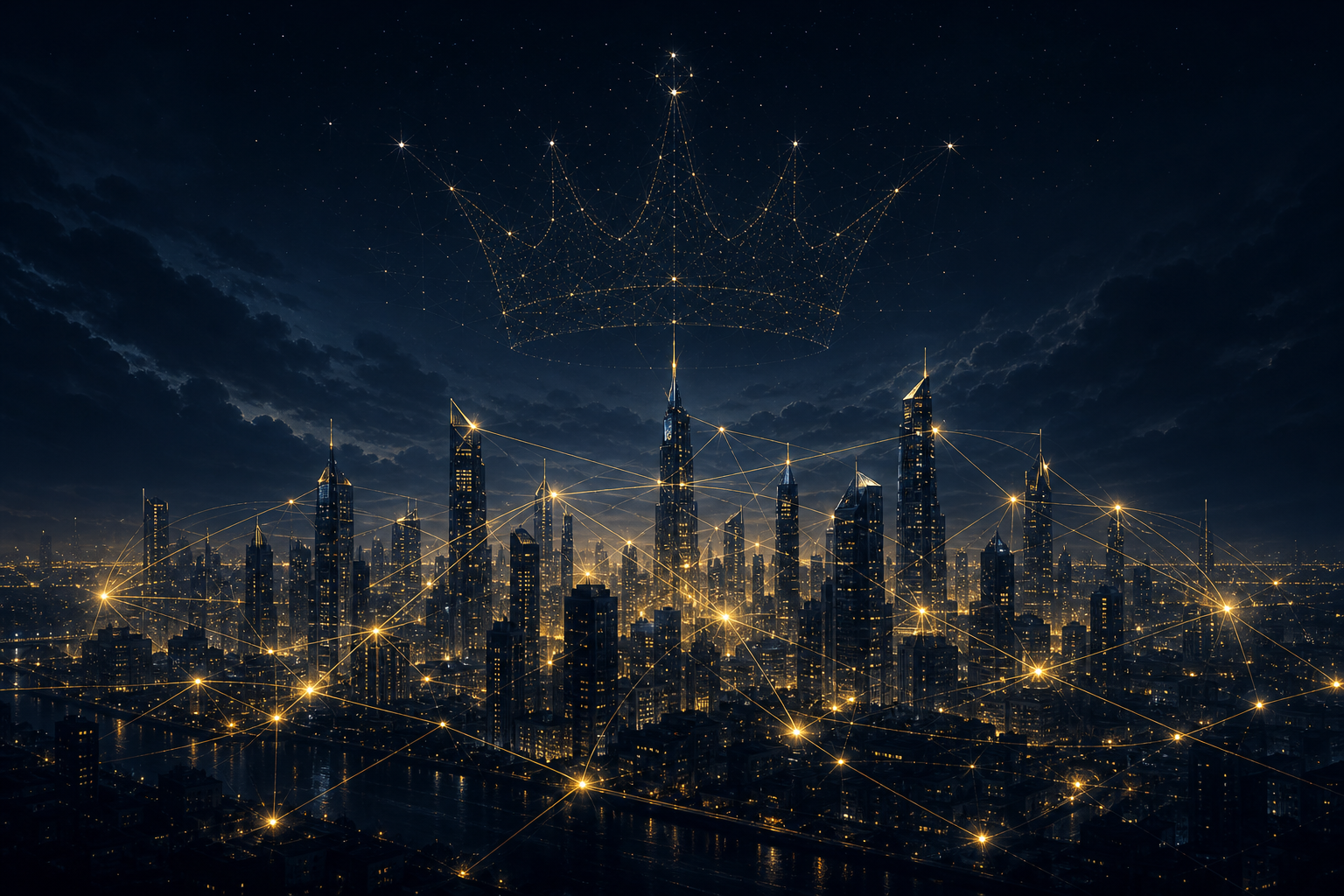 Futuristic connected city skyline representing global AI expansion